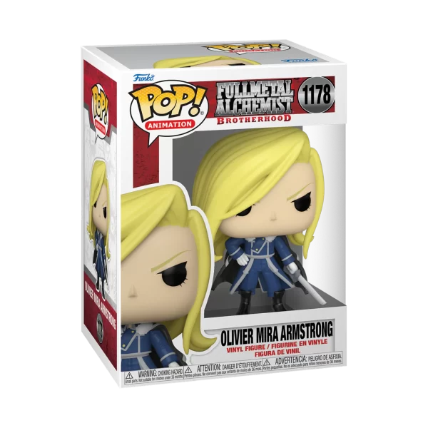 Full Metal Alchemist Brotherhood POP! Animation Vinyl Figure Olivier A w/Sword. Il Pop è una figura in vinile viene fornita in una scatola trasparente grazie alla quale è possibile ammirarla! E Alta circa 9 cm.